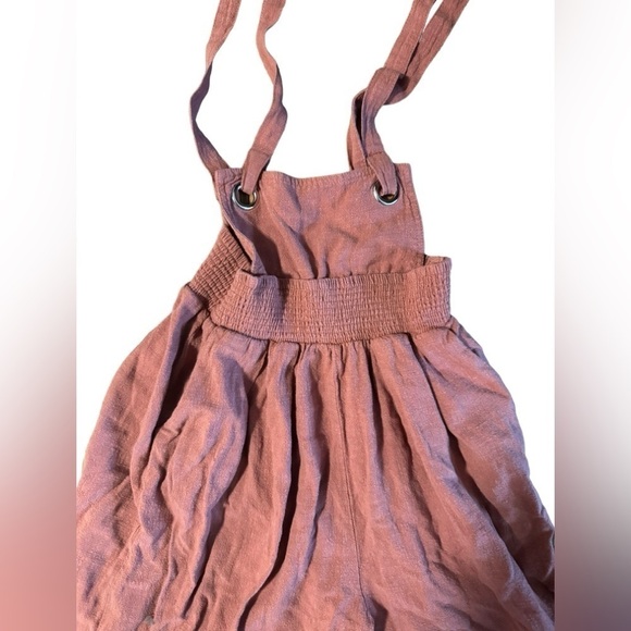 Very J Women’s Linen Blend Camel Brown Jumper Wide Leg Jumpsuit Size Small - Picture 3 of 11